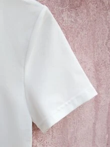 INAWLY Camiseta unicolor con cremallera media - Blanco - Ver 4