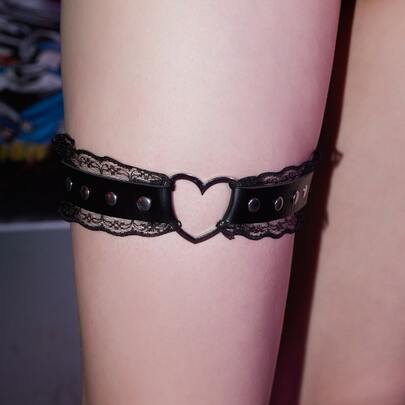 ROMWE Grunge Punk 1 pieza Cadena para el cuerpo con adorno de corazón ribete con encaje