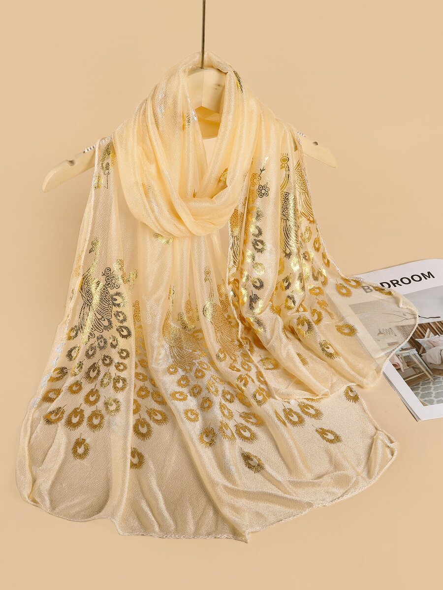 Khăn quàng cổ chi tiết con công - Màu be - Xem 1