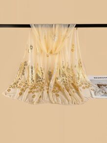 Khăn quàng cổ chi tiết con công - Màu be - Xem 2