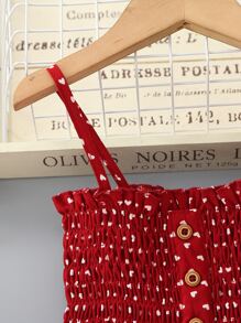 SHEIN Toddler Girls Confetti Heart Print Shirred Layered Ruffle Hem Cami Dress - Burgundy - View 3