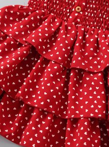 SHEIN Toddler Girls Confetti Heart Print Shirred Layered Ruffle Hem Cami Dress - Burgundy - View 4