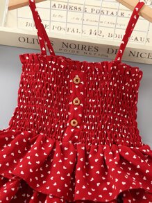 SHEIN Toddler Girls Confetti Heart Print Shirred Layered Ruffle Hem Cami Dress - Burgundy - View 5