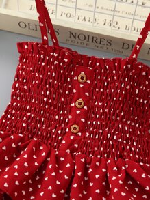 SHEIN Toddler Girls Confetti Heart Print Shirred Layered Ruffle Hem Cami Dress - Burgundy - View 6