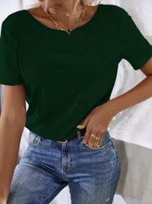 Camiseta con encaje floral con tira cruzada - Verde Oscuro - Ver 3