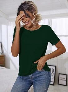 Camiseta con encaje floral con tira cruzada - Verde Oscuro - Ver 5