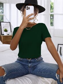 Camiseta con encaje floral con tira cruzada - Verde Oscuro - Ver 6