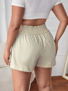 SHEIN Essnce Plus Paperbag Waist Shorts - Beige - View 2