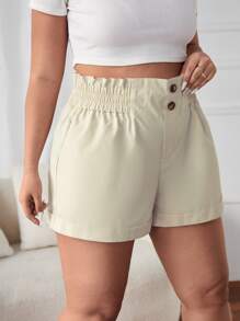 SHEIN Essnce Plus Paperbag Waist Shorts - Beige - View 3