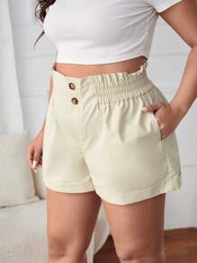SHEIN Essnce Plus Paperbag Waist Shorts - Beige - View 4
