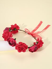 Dây buộc tóc trang trí hoa - Đỏ - Xem 1