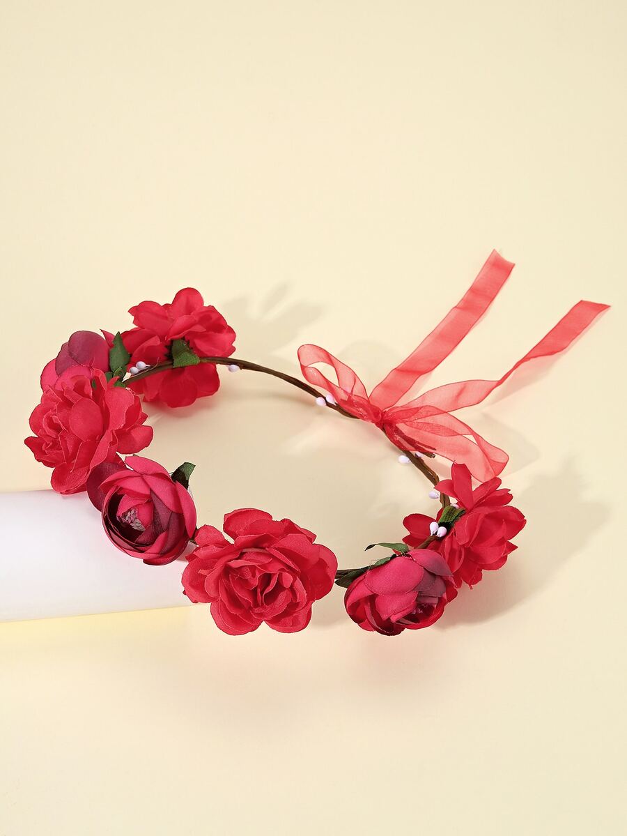 Dây buộc tóc trang trí hoa - Đỏ - Xem 1