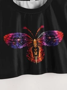 Toddler Girls Butterfly Print Drop Shoulder Tee - Black - View 3
