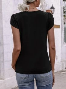 EMERY ROSE Petal Sleeve V Neck Tee