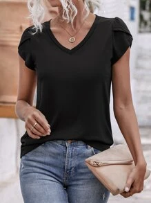 EMERY ROSE Petal Sleeve V Neck Tee