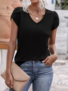 EMERY ROSE Petal Sleeve V Neck Tee