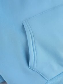 INAWLY 纯色袋鼠口袋保暖内衬连帽衫、长袖上衣 - 淺藍色 - 查看 6