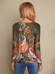 SHEIN 佩斯利印花圓領T恤 - 彩色 - 查看 2