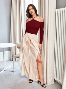 SHEIN Privé 露肩挂脖 T 恤