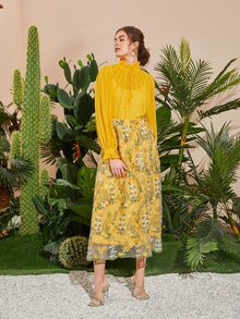 Mulvari 褶邊繫帶領上衣 - 黃色 - 查看 4