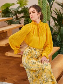 Mulvari 褶邊繫帶領上衣 - 黃色 - 查看 6