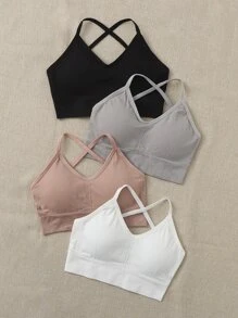 4入組中度支撐無縫交叉運動型胸罩 - 彩色 - 查看 3