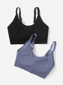 Easithlete 2pcs Solid Seamless Sports Bra - Multicolor - View 2