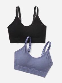 Easithlete 2pcs Solid Seamless Sports Bra - Multicolor - View 3