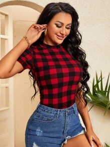 SHEIN SXY 大格紋小高領T恤 - 彩色 - 查看 3