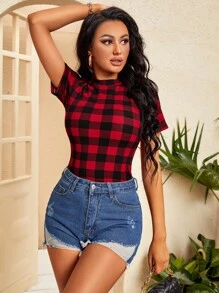 SHEIN SXY 大格紋小高領T恤 - 彩色 - 查看 4
