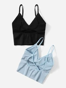 Easithlete 2 piezas Sujetador deportivo soporte medio de canalé con tira cruzada - Multicolor - Ver 2