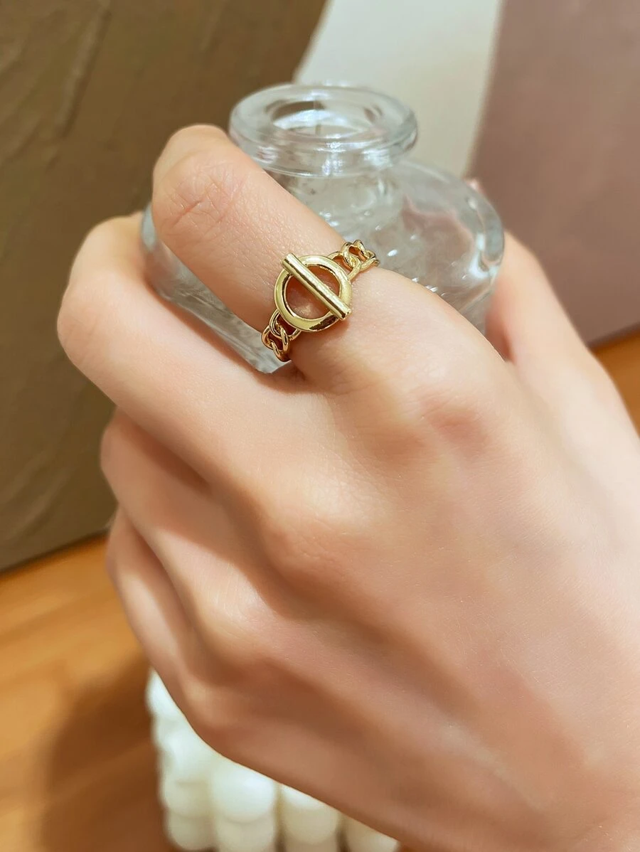 DAZY 鏈條設計開口戒指 - 金黃色 - 查看 1