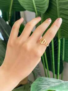 DAZY 鏈條設計開口戒指 - 金黃色 - 查看 3