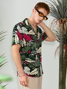 Manfinity Áo sơ mi Nam Nút phía trước Nhiệt đới Tất cả trên in Kỳ nghỉ - Nhiều màu - Xem 1