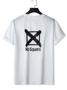 Manfinity Tops Nam Hình học Slogan Giải trí - trắng - Xem 1