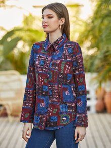 Mulvari Camisa con estampado de retazo con botón delantero - Multicolor - Ver 3