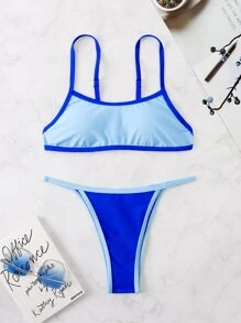 Bikini tipo tanga con borde de contraste - Azul - Ver 3