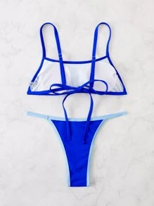 Bikini tipo tanga con borde de contraste - Azul - Ver 7