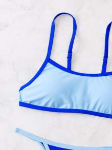 Bikini tipo tanga con borde de contraste - Azul - Ver 4
