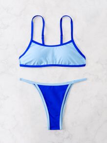 Bikini tipo tanga con borde de contraste - Azul - Ver 5