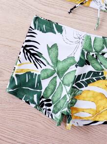 Tropical Print Tie Front Push Up Bikini - Multicolor - View 7