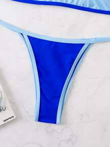 Bikini tipo tanga con borde de contraste - Azul - Ver 6