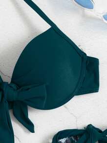 Conjunto de bikini estampado tropical con parte superior de sujetador con push up y nudo delantero, y Bottom de bikini con lazo lateral, 2 piezas, para playa de verano - Multicolor - Ver 5