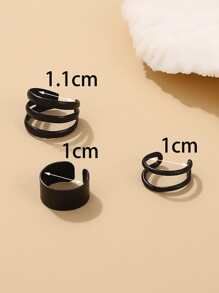 3 cái/bộ Đúng mốt Hình học Hình chữ C Kẹp vào hoa tai Không xỏ lỗ , Thích hợp Đối với Của phụ nữ Mặc hàng ngày - Màu Đen Súng - Xem 4