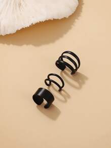 3 cái/bộ Đúng mốt Hình học Hình chữ C Kẹp vào hoa tai Không xỏ lỗ , Thích hợp Đối với Của phụ nữ Mặc hàng ngày - Màu Đen Súng - Xem 5