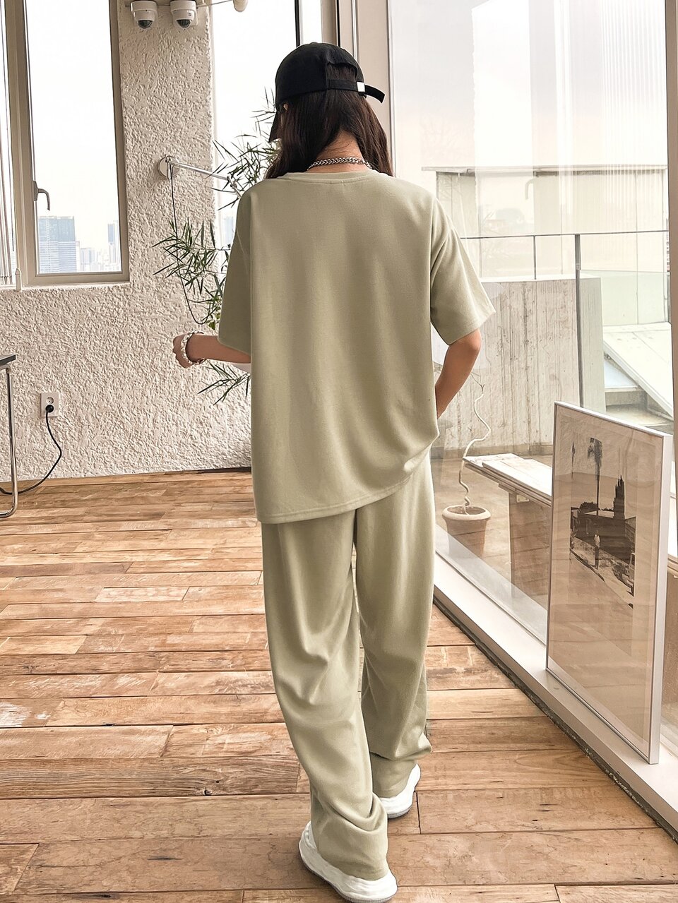Letter Graphic Drop Shoulder Tee & Sweatpants, Women Two Pieces Sets Lounge Sets For Women
