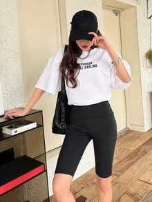 DAZY Quần tất nữ Lá thư Thể thao - màu đen - Xem 3