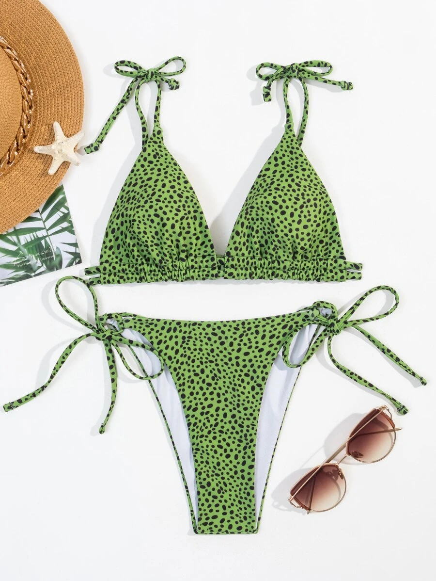 Dalmatian Print Micro Triangle Bikini, For Summer Beach Vacation - Multicolor - View 1