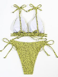 Dalmatian Print Micro Triangle Bikini Set, For Summer Beach Vacation - Olive Green - View 2