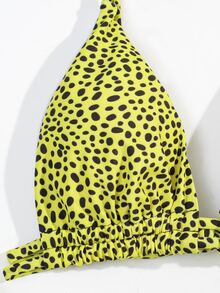 Dalmatian Print Micro Triangle Bikini Set, For Summer Beach Vacation - Olive Green - View 4
